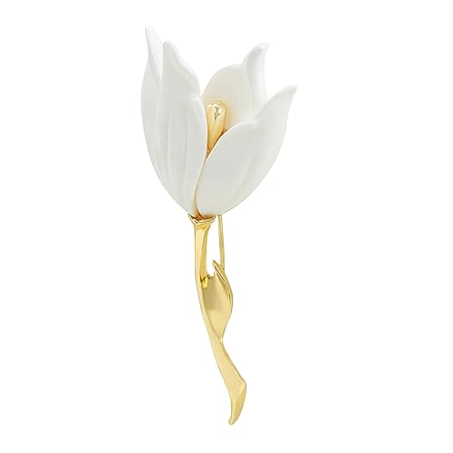 Elegant Enamel Tulip Flower Brooch Pins, AILUOR Fashion Opal Crystal Rhinestone Flower Corsage Scarf Pins Jewelry Accessories Clothing Bouquet Brooches for Bridal Women Wedding Costume (White)