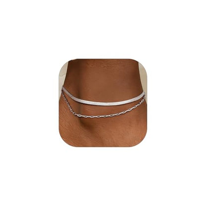 PROSTEEL Anklets for Women Waterproof, Silver/Gold/Black, Stainless Steel | Layered Anklets, Stainless Steel, Durable& No Tarnish, Summer Beach Jewelry, with Gift Box, 8-10.5" Adjustable, Plus Size - color: Silver, size: snake & paperclip