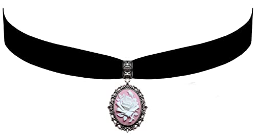Victorian Vault Black Velvet Choker Rose Cameo Gothic Steampunk Pendant Necklace