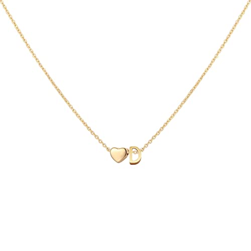 Glimmerst Initial Heart Necklace 18K Gold Plated Stainless Steel Tiny Heart Letter Necklace Personalized Monogram Name Necklace for Women - style: D