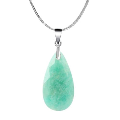 iSTONE 925 Sterling Silver Natural Crytral for Womens Pendant Necklace, Gemstone Birthstone with 17.8" Silver Chain Ladies - color: Amazonite- faceted