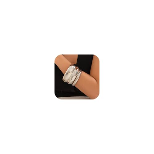 Chunky Gold Bangle Bracelets for Women Stack Wide Wrist Bracelets Gold Stackable Bracelets Jewelry - style: silver 1