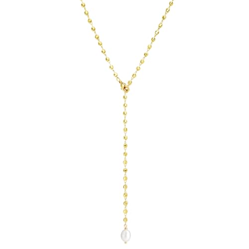 S.J JEWELRY Womens Handmade CZ Simple Delicate 14K Gold Plated/Rose Gold Plated/Silver Plated Lariat Simple Baton Adjustable Y Necklace - color: Gold Beads