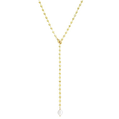 S.J JEWELRY Womens Handmade CZ Simple Delicate 14K Gold Plated/Rose Gold Plated/Silver Plated Lariat Simple Baton Adjustable Y Necklace - color: Gold Beads