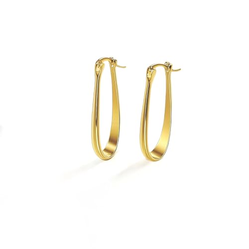 Earrings for Women, Saguine Chunky 14K Gold Plated Hoop Earrings Trendy | Chunky Earring, Big Large U-Shape Drop Twist Dangle Statement Stud Hoops Earrings, Jewelry for Women Gifts - style: U Shape Hoops