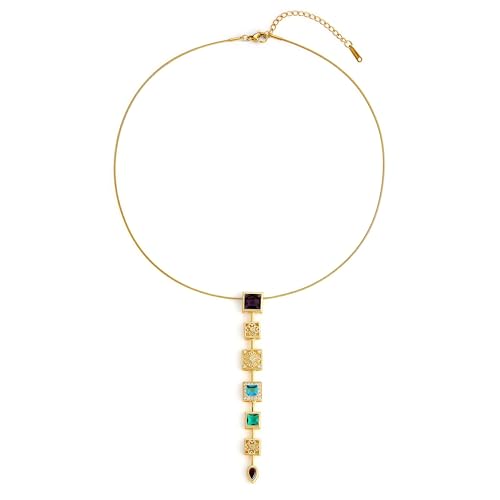 18K Gold Plated Seven Chakra Necklace for Women, Dainty Y Necklace Lariat Drop Pendant, Crystal Healing Yoga Jewelry Gifts - color: Gold 03