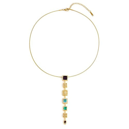 18K Gold Plated Seven Chakra Necklace for Women, Dainty Y Necklace Lariat Drop Pendant, Crystal Healing Yoga Jewelry Gifts - color: Gold 03