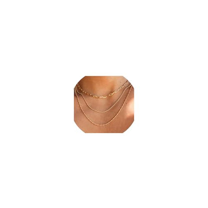 CONRAN KREMIX Waterproof Gold Necklace Layered Necklaces for Women Non Tarnish,14k Gold Plated Stainless Steel Dainty Stack Thin Chain Necklace Set for Women Gifts Jewelry - color: Gold-07