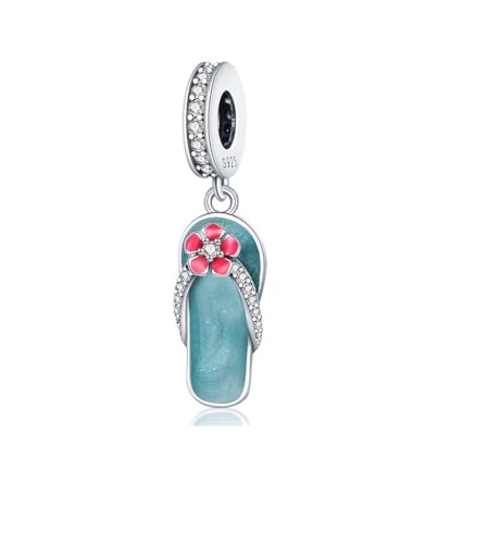Flower Crab Orca Birthday Athlete Family Tree Safety Chain Cat Dog Bead Pendant 925 Sterling Silver Dangle Compatible With Pandora Moments Charm Bracelet - style: Flip Flop Sandal Shoe Holiday Travel Hibiscus Sea Ocean Surf