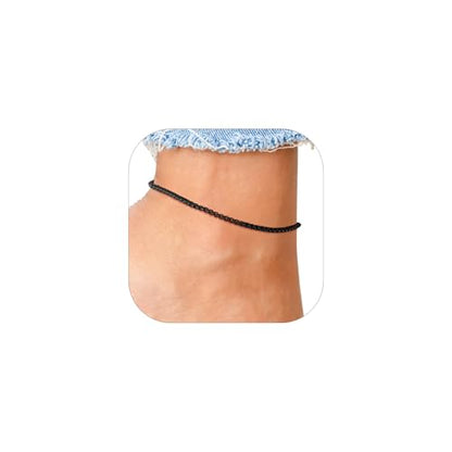 U7 Ankle Bracelets for Women Stainless Steel Waterproof Tarnish Resistant | 18K Gold Plated/Silver/Rose Gold Anklets, Cuban Chain Anklet Bracelets, Perfect for Summer Beach and Vacation Outfits - color: Black-3mm-Box Chain