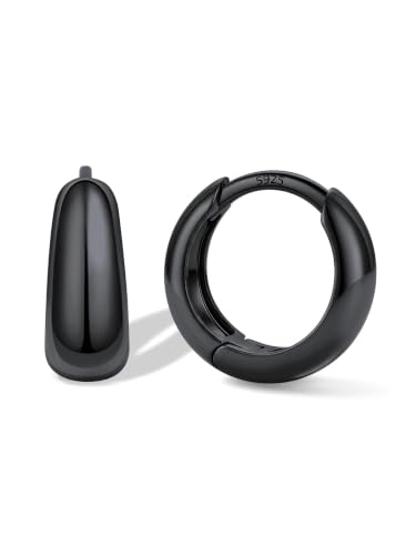 Bestyle Gold Huggies Earrings for Women Hypoallergenic 925 Sterling Silver Post Huggie Hoop Earrings Thick Lightweight Small Hoop Earrings 8/10/12/14mm - color: Black, size: 8mm
