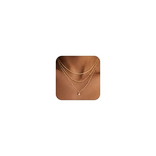 Dainty Layered Necklaces for Women,14k Gold Plated CZ Choker Necklace Stack | 14K Gold Plated Necklace set,Non Tarnish Hypoallergenic Beaded Paperclip Chain Necklace Stack Women's Minimalist Jewelry Gift - color: Gold-2