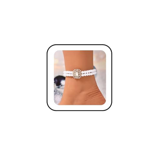 3 Layered Pearl Anklet Chain Set for Women Dainty White Stretch Pearl Beaded Ankle Bracelets Chain Vintage Stacked Pearls Anklets Chains Elegant Summer Beach Fashion Jewelry Accessaries - color: Pearl1