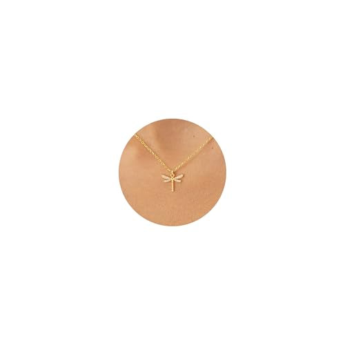 LLWOM Gold Necklace for Women-14k Gold Plated Infinity Necklace Star Of David Necklace Evil Eye Cross Pendants Heart Dainty Gold Necklace For Women - color: Gold-Dragonfly