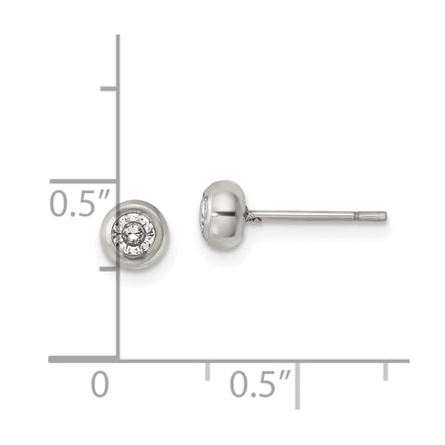 Diamond2Deal Stainless Steel Polished 3mm Bezel Cubic Zirconia Stud Earrings Len-0.2 In, Wid-0.2 In