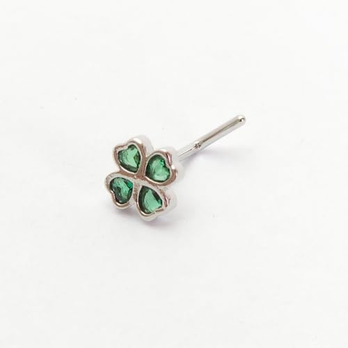 2Pcs 20G CZ Four Leaf Clover Nose Studs Rings for Women Gold Silver L-Shaped Surgical Steel Nose Stud Ring ST Patricks Day Nose Nostril Piercing Jewelry - color: Gold