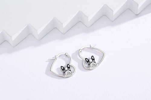 LES OSEWA Dog Animal Earrings Sterling Silver Animal Heart Hoop Dangle Earrings Cute Jewelry Gifts for Women - color: Boston Terrier