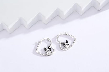 LES OSEWA Dog Animal Earrings Sterling Silver Animal Heart Hoop Dangle Earrings Cute Jewelry Gifts for Women - color: Boston Terrier