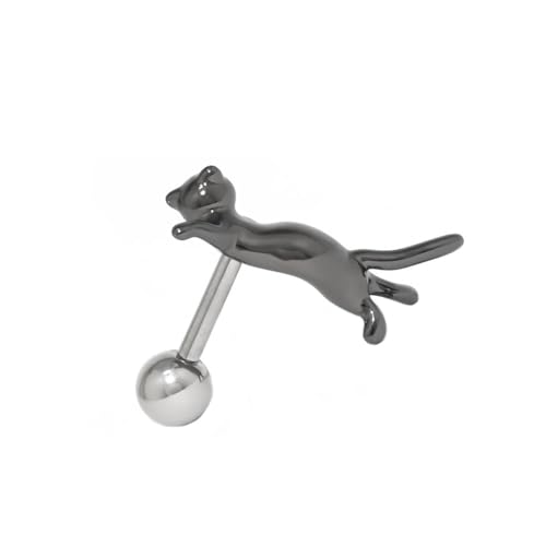 RIN 16G Cat Body Piercing Ball End Cartilage Jewelry Surgical Stainless Steel 1PC for Vertical Helix Ear Lobe Women Men - color: Black, 16G/B