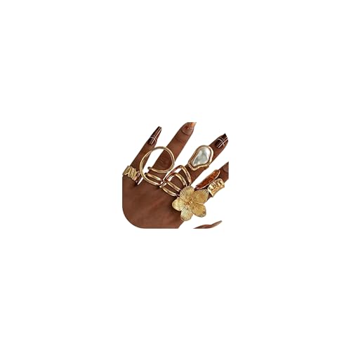 Gold Rings for Women Non Tarnish Stackable Rhinestone Moon Star Rings Dainty Stacking Pearl Butterfly Midi Pinky Thumb Joint Finger Knuckle Ring Set Gold Non Tarnish Jewelry Gifts Trendy Stuff - color: R Chunky Gold Rings 6Pcs