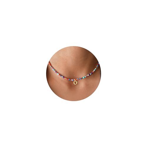 Yoosteel Colorful Beaded Initial Necklace for Girls Kids Teen Girl Gifts | Boho Initial Necklace, Cute Choker Letter Necklace for Girls Women, Kids Jewelry for Girls, Back to School Birthday Gifts - color: 18K-Gold-Plated, style: O