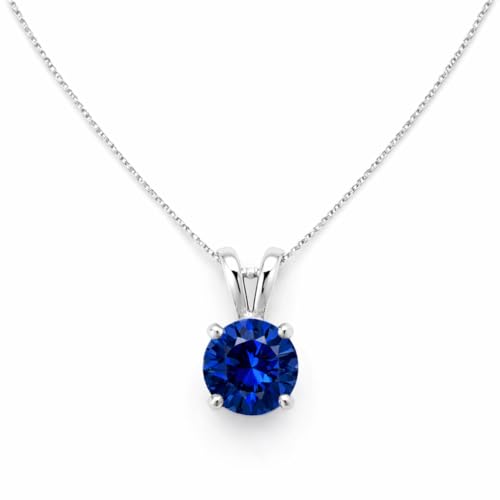 Mariell Cubic Zirconia Crystal Pendant Necklace for Women, 2 Carat 8mm CZ, for Brides, Wedding, Mother's Day Jewelry Gift - color: Silver-Sapphire Blue Cubic Zirconia