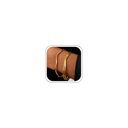 Awinesn 18K Gold Plated Bangles for Women Stainless Steel Glossy Stackable Thin Round Bracelets Solid Plain Polished Bangles Bracelets Set of 3 Jewelry for Women - size: 8.5 inches, style: wave-3-G