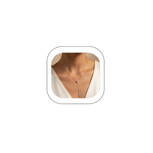 Lariat Necklace for Women CZ Y Shaped Necklaces Summer Birthday Jewelry Gifts - color: Gold Cross Drop