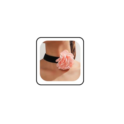 Flower Choker Necklace for Women Vintage Rose Flower Necklace Velvet Ribbon Camellia Floral Choker Necklaces Elegant Summer Necklace Jewelry for Retro Weddings 90s Costume Parties Holiday - color: Pink