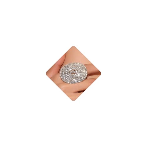 Rhinestone Finger Ring for Women Sparkly Crystal Butterfly Flower Leaf Adjustable Statement Chain Rings Punk Jewelry - color: Gold Oval