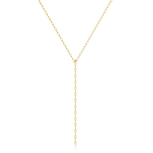 Foxgirl Long Gold Necklace for Women- Dainty 14k Gold Plated Drop Lariat Necklace Layered Simple CZ Y-Shaped Body Chain Stack Wedding Necklace Trendy - color: Flat Chain