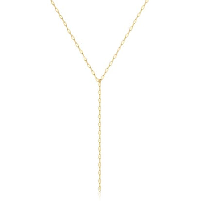 Foxgirl Long Gold Necklace for Women- Dainty 14k Gold Plated Drop Lariat Necklace Layered Simple CZ Y-Shaped Body Chain Stack Wedding Necklace Trendy | Dainty Long Drop Chain, Minimalist Y-Shaped Design for Layering, Everyday Wear and Wedding Looks