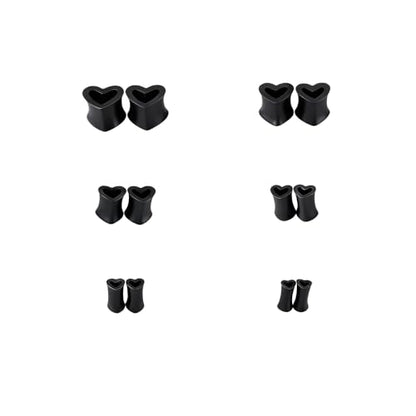 Heart Silicone Ear Tunnel Plugs Gauges Expanders Hollow Flexible Soft Tunnels Kit Stretcher Earrings Fashion Lobe Piercing Body Jewelry for Women Her 6 Pairs Set - color: Black, size: 4mm-12mm