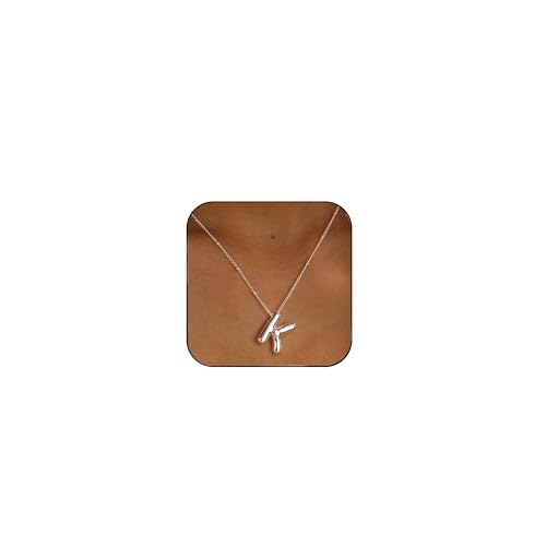 Ewrkbrㅤ Initial Necklaces for Women, 14k Gold Plated Bubble Letter Necklace Chunky Gold Necklace Dainty Charm Initial Necklaces for Women Trendy Custom Preppy Stocking Stuff Necklace Christmas Gifts - color: Silver, style: K