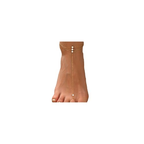 Dainty Gold Adjustable Barefoot Anklet Jewelry for Vacation Wear - color: 4 Pieces CZ-GD