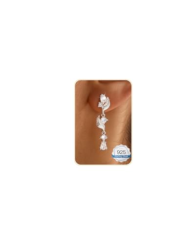 14K Gold Plated/Sterling Silver CZ Pearl Drop Dangle Earrings for Women - color: Silver-Flower CZ
