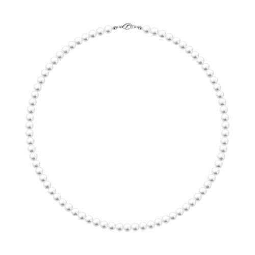 MJartoria Pearl Necklace for Men | Women, 16''-24'' Pearl Necklaces, 4mm/6mm/8mm White Faux Pearl Choker Necklace Trendy Jewelry Gifts for Women Men - size: 18 inches, style: 6mm