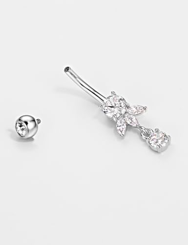 Belly Button Ring Dangle, Cross Belly Button Ring, Navel Piercing | 316L Surgical Steel, AAA+ Cubic Zirconia, Nickel-Free, Hypoallergenic, Multi-Style, 14 Gauge 10 mm Screw On Piercing Stud - style: A Round CZ with Three Eye Shape CZs