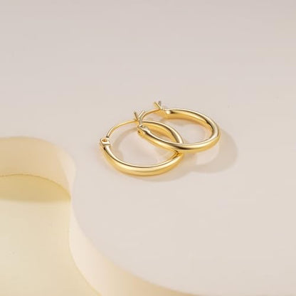 14K Gold Hoop Earrings, Huggie Hoop Earrings for Women, Hypoallergenic Lightweight Small Hoop Earring for Womens 14mm/16mm/18mm - color: 16mm