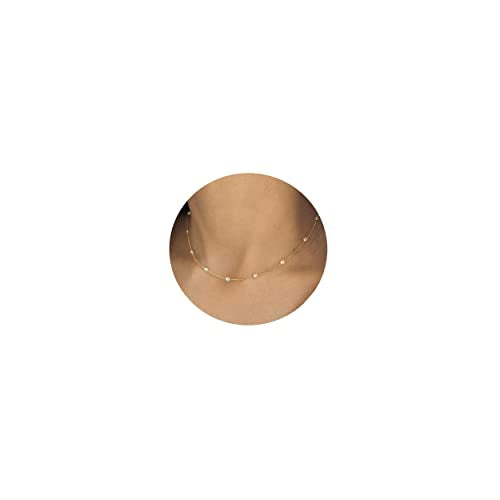 Gold Pearl Necklace For Women - 14K Gold Plated Layered Herringbone Chain Pearl Necklace, Trendy Simple Gold Jewelry Gift - color: Satellite Pearl-Gold
