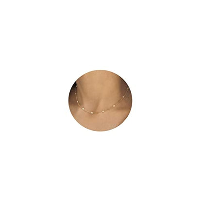 Gold Pearl Necklace For Women - 14K Gold Plated Layered Herringbone Chain Pearl Necklace, Trendy Simple Gold Jewelry Gift - color: Satellite Pearl-Gold