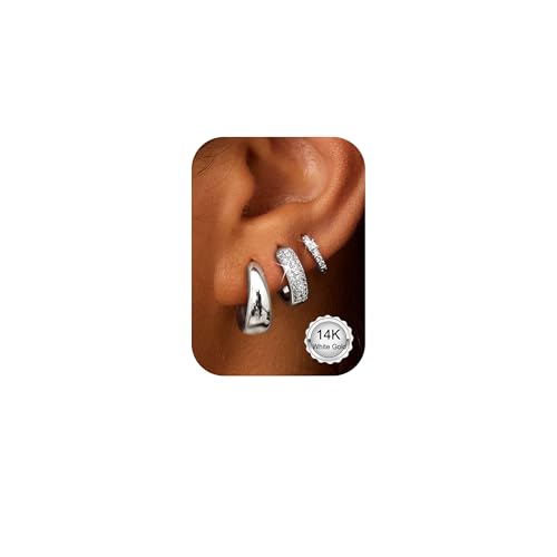 ORAZIO Small Gold Hoop Earrings for Women Hypoallergenic 14K Gold Plated Chunky Huggie Earring Sets for Multiple Piercing Dainty Earing Stacks Set Cute Silver Cartilage Jewelry Trendy Gifts - style: Silver Plated-Classic