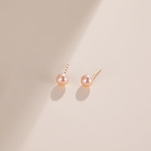 EAMTI Pearl Earrings for Women Trendy 18K Gold Plated Sterling Silver Freshwater Cultured Pearl Stud Earrings Hypoallergenic 5.5-9.5MM - color: Peach-pink, size: 6-6.5mm