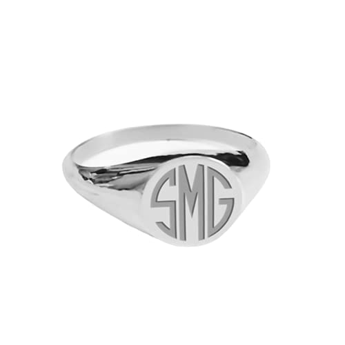 Personalized 925 Sterling Silver Initial Signet Ring Band Custom Womens Monogram Jewelry - color: Silver