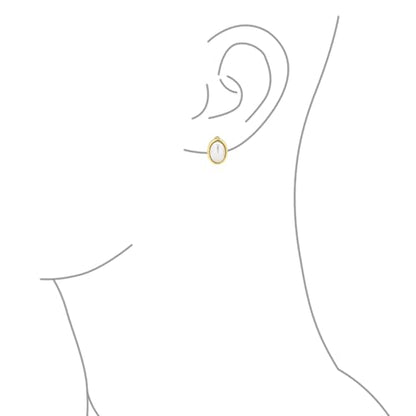 Classic Faux White Pearl Cabochon Bezel Oval Clip On Earrings For Women For Non Pierced Ears 14K Yellow Gold Plated