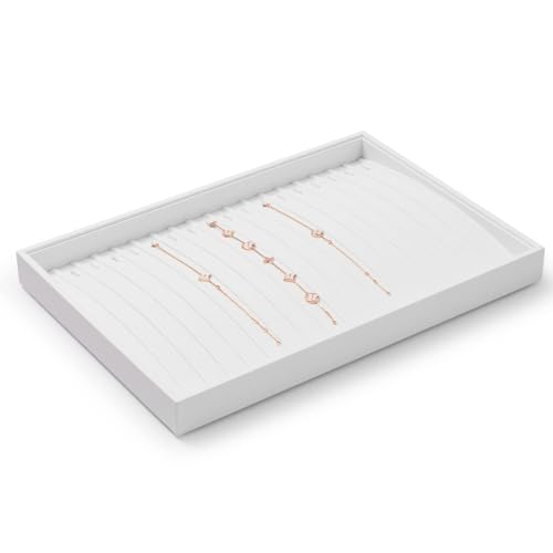 Oirlv Premium White Leather Stackable Jewelry Tray 18 Gird Necklace Bracelet Organizer Showcase Necklace Display Tray - color: White, size: 18 Grid Necklace/Bracelet Tray
