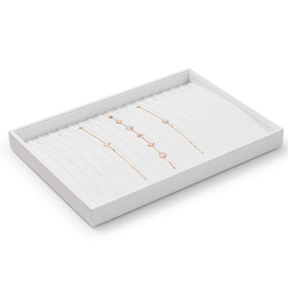Oirlv Premium White Leather Stackable Jewelry Tray 18 Gird Necklace Bracelet Organizer Showcase Necklace Display Tray - color: White, size: 18 Grid Necklace/Bracelet Tray