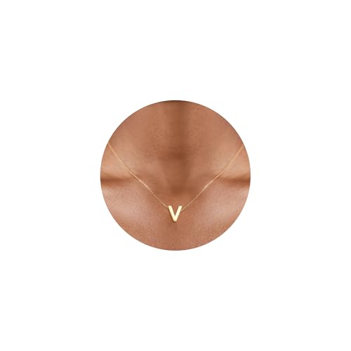 Gold Initial Necklace for Women - Dainty Letter Pendant Necklaces, Adjustable 18+3 Inch Chain, Personalized Gift Trendy Jewelry for Mom, Daughter, Wife (Choose Letter A-Z) - color: V