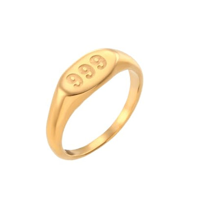 PAURO Women's Oval Angel Number Rings 111 222 333 444 555 666 777 888 999 | Stainless Steel Signet Style, Gold Plated Spiritual Statement Band, Numerology Jewelry Gift - color: Gold-999