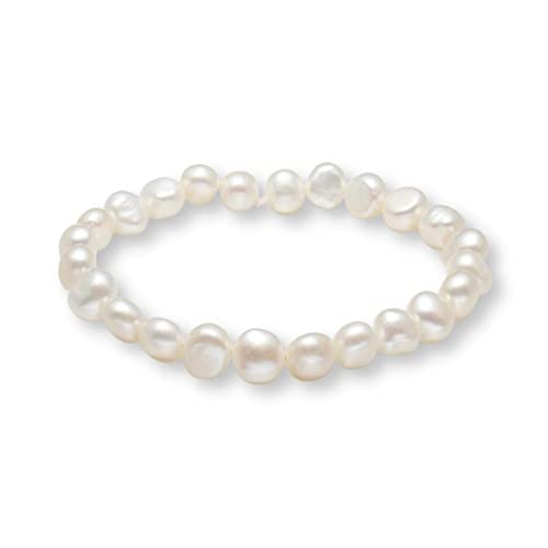 Handmade Women's Pearl Bracelet | Stretchy Beaded 7-8mm Baroque Pearl Bracelet for Ladies and Girls - Pink, Black, White, Grey, Multicolor - color: White